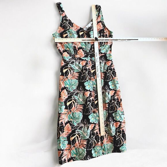 Linen Tropical Hawaiian Floral Vacation Summer Dress Sleeveless M Green Orange - Picture 9 of 11